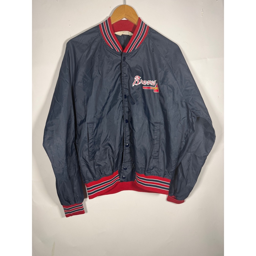 Vintage 1991 Chalk Line Atlanta Braves MLB Satin Bomber Jacket Navy Blue Mens XL